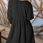 🌷Summer Hot Sale 60% Off💕Round Neck Short Sleeve Smocked Tunic Dress with 3/4 Sleeves