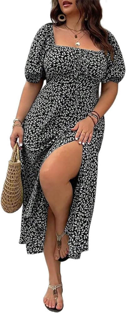 💃Summer Hot Sale-49% OFF💗Plus Size Split Floral Print Boho Maxi Dress
