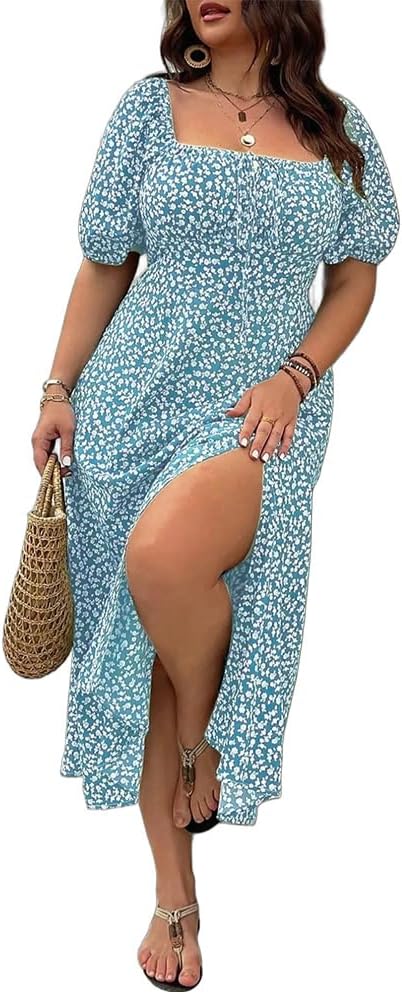💃Summer Hot Sale-49% OFF💗Plus Size Split Floral Print Boho Maxi Dress