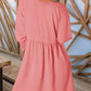 🌷Summer Hot Sale 60% Off💕Round Neck Short Sleeve Smocked Tunic Dress with 3/4 Sleeves