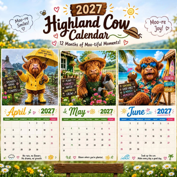 ⏳LAST DAY SALE ONLY ￡6.99!!🔥2027 Funny Highland Cow Wall Calendar | A4 Hanging Calendar | Designed by Isabel Kline