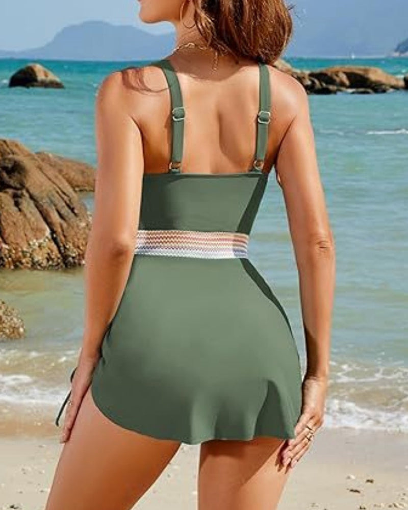 💃2025 Summer Sale 49% OFF💥💃Deep V Drawstring One-Piece Swim Dress