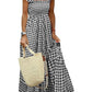 💥Last Day Special Sale 49% OFF💃Women's Retro Plaid Smocked Dress Spaghetti Strap Flounce Long Dress With Pockets