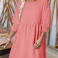 🌷Summer Hot Sale 60% Off💕Round Neck Short Sleeve Smocked Tunic Dress with 3/4 Sleeves