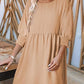 🌷Summer Hot Sale 60% Off💕Round Neck Short Sleeve Smocked Tunic Dress with 3/4 Sleeves