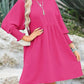 🌷Summer Hot Sale 60% Off💕Round Neck Short Sleeve Smocked Tunic Dress with 3/4 Sleeves