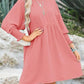 🌷Summer Hot Sale 60% Off💕Round Neck Short Sleeve Smocked Tunic Dress with 3/4 Sleeves
