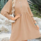 🌷Summer Hot Sale 60% Off💕Round Neck Short Sleeve Smocked Tunic Dress with 3/4 Sleeves