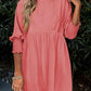 🌷Summer Hot Sale 60% Off💕Round Neck Short Sleeve Smocked Tunic Dress with 3/4 Sleeves