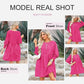 🌷Summer Hot Sale 60% Off💕Round Neck Short Sleeve Smocked Tunic Dress with 3/4 Sleeves