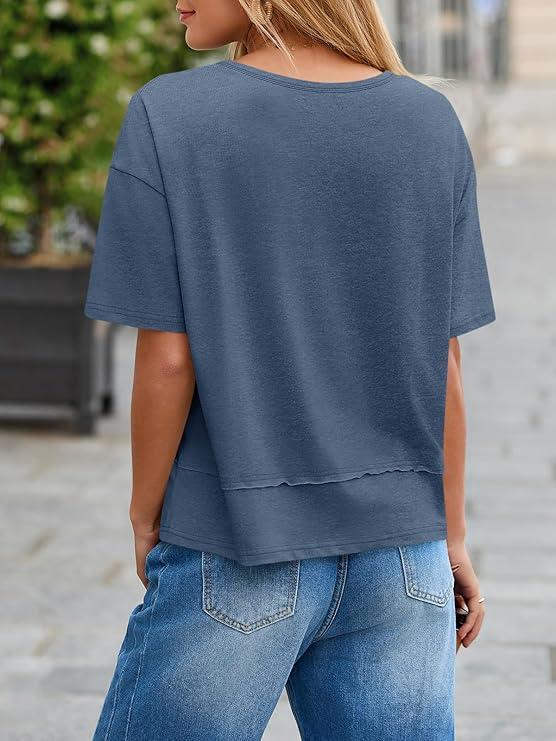 🏖️Summer Cool Deal: ONLY ￡12.99!💃Women's Half Sleeve V-Neck Top with Patchwork Hem