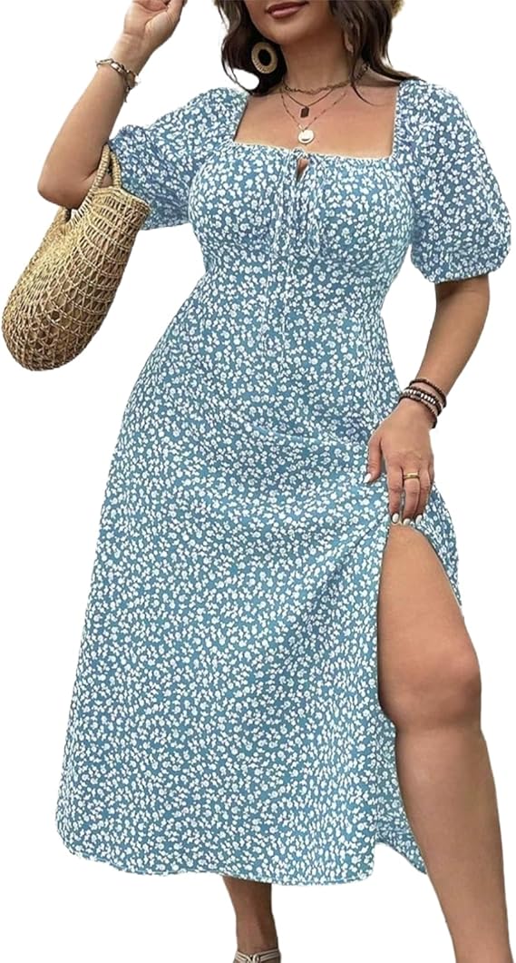 💃Summer Hot Sale-49% OFF💗Plus Size Split Floral Print Boho Maxi Dress