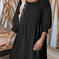 🌷Summer Hot Sale 60% Off💕Round Neck Short Sleeve Smocked Tunic Dress with 3/4 Sleeves