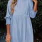 🌷Summer Hot Sale 60% Off💕Round Neck Short Sleeve Smocked Tunic Dress with 3/4 Sleeves