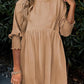🌷Summer Hot Sale 60% Off💕Round Neck Short Sleeve Smocked Tunic Dress with 3/4 Sleeves