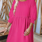 🌷Summer Hot Sale 60% Off💕Round Neck Short Sleeve Smocked Tunic Dress with 3/4 Sleeves