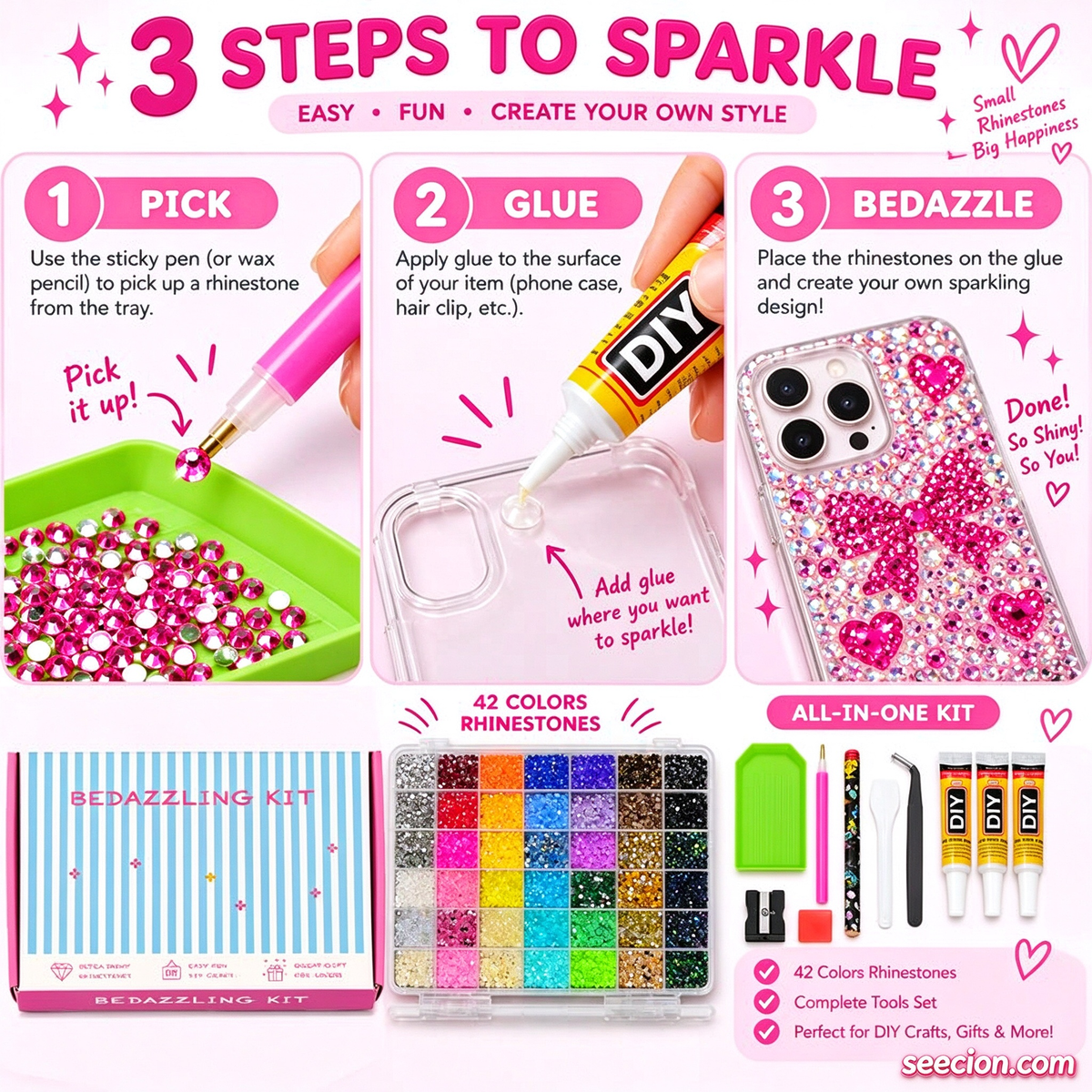 AB Color Jelly Flatback Resin Rhinestones Kit with Storage Organizer Box Glue and Tools for DIY Nail Art Clothes and Phone Case Decoration