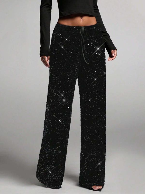 🎄LAST DAY SALE 50% OFF🥰Women's Sequin Sparkle Wide Leg Pants with Elastic Waistband