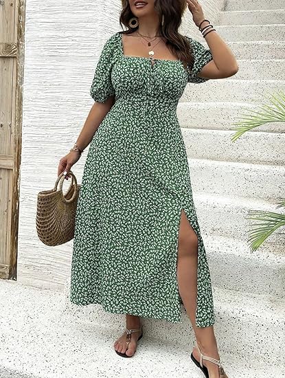 💃Summer Hot Sale-49% OFF💗Plus Size Split Floral Print Boho Maxi Dress
