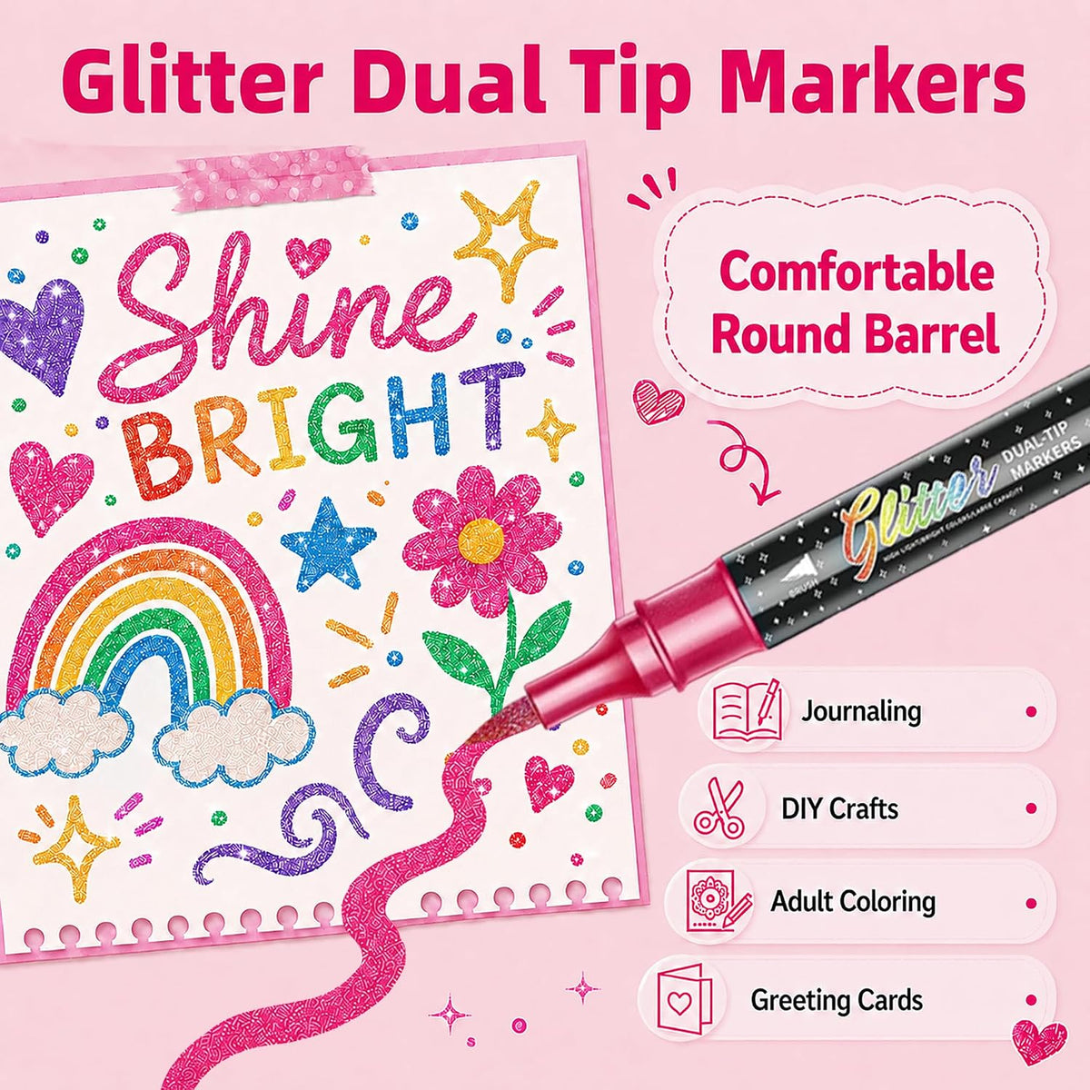 🎨Glitter Effect Brush Markers🥇✨: Create Sparkling Art Smoothly 🥳(🌈24-96 Colors | Smooth No Clog | No Bleed Through📝)