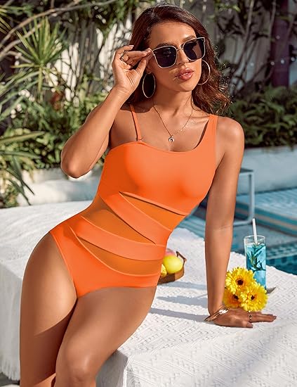 🏖️2025 New Type 49% OFF💥🔥 Sexy One Piece Swimsuit One Shoulder Swimsuit Slim Mesh Swimsuit