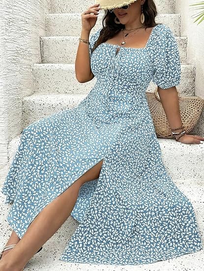💃Summer Hot Sale-49% OFF💗Plus Size Split Floral Print Boho Maxi Dress