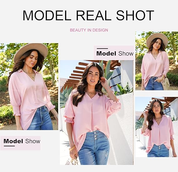 🔥2025 New Type - 50% OFF🌺V-Neck Casual 3/4 Sleeve Loose Shirt