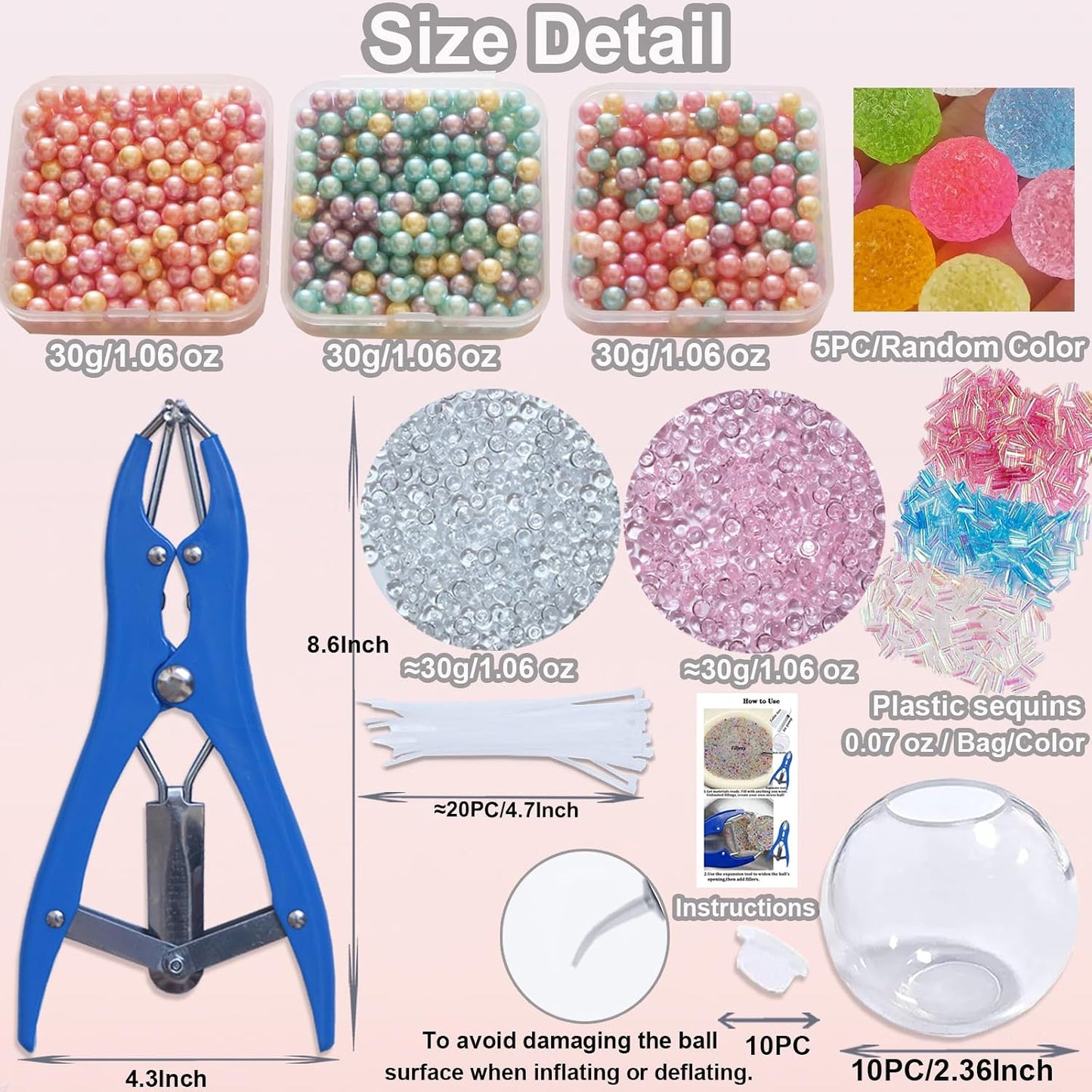 🔥HOT SALE 50% OFF🎁 ✨ DIY Stress Ball Making Kit, Includes 6 Filling Packs, 10 Transparent Blank Soft Skins, Expansion Tool, Ideal for Adult Stress Relief, Squishy Maker