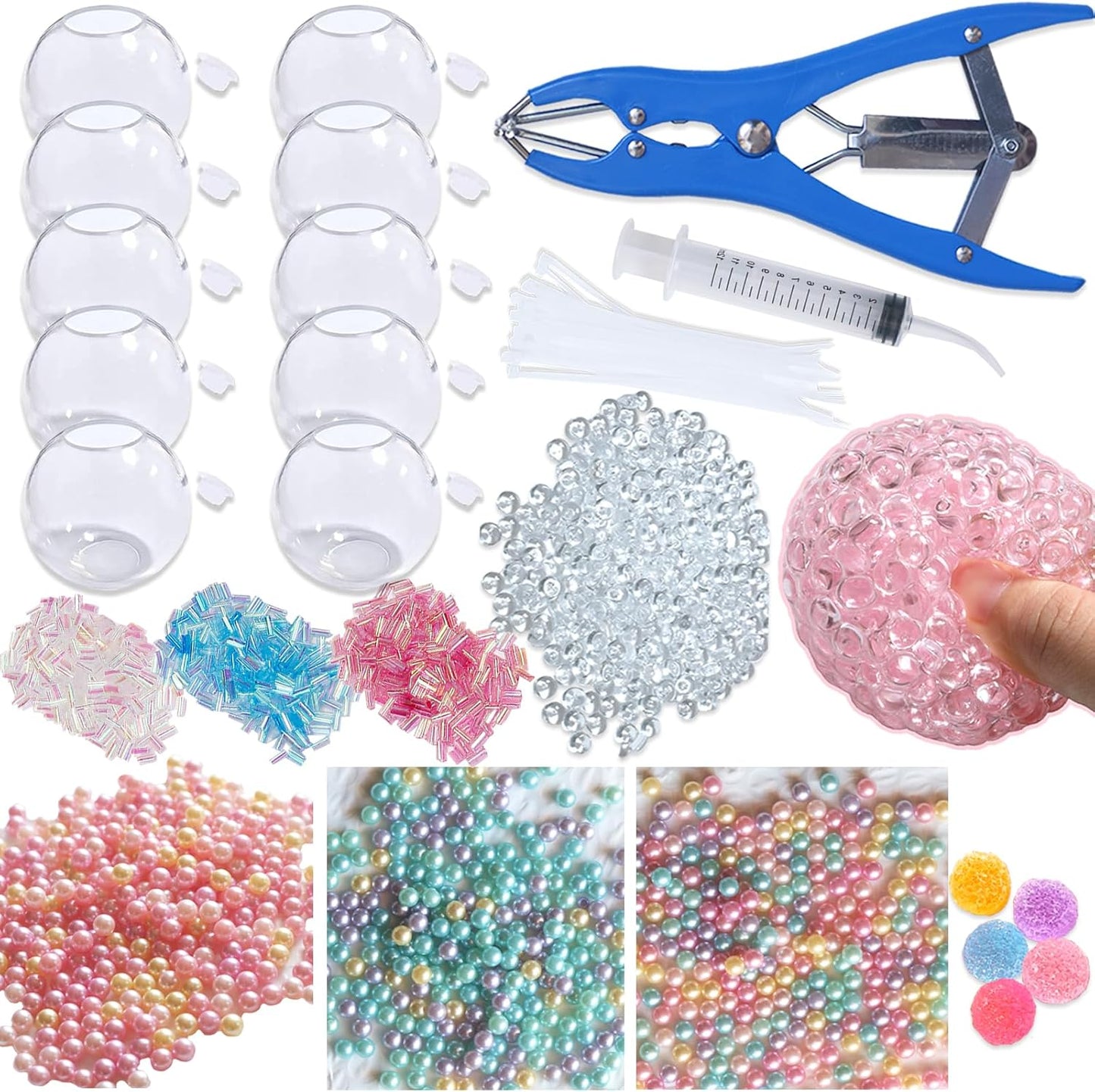 🔥HOT SALE 50% OFF🎁 ✨ DIY Stress Ball Making Kit, Includes 6 Filling Packs, 10 Transparent Blank Soft Skins, Expansion Tool, Ideal for Adult Stress Relief, Squishy Maker