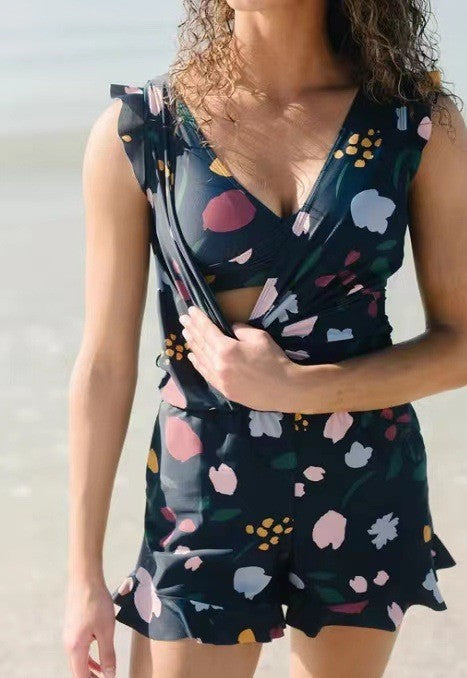 🎉Vacation Sale🔥😍Swim Romper Built-in Bra & Shorts with Pockets