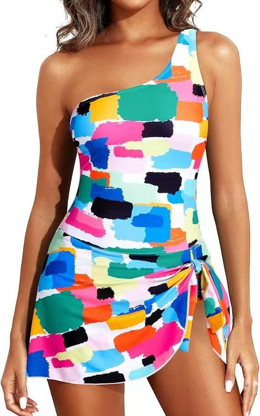 ⛱️⛱️Last Day Sale 49% OFF🔥One Shoulder Skirted One Piece Swimsuit