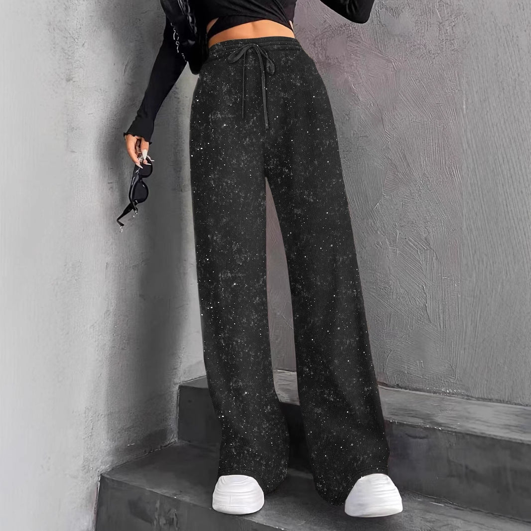🎄LAST DAY SALE 50% OFF🥰Women's Sequin Sparkle Wide Leg Pants with Elastic Waistband