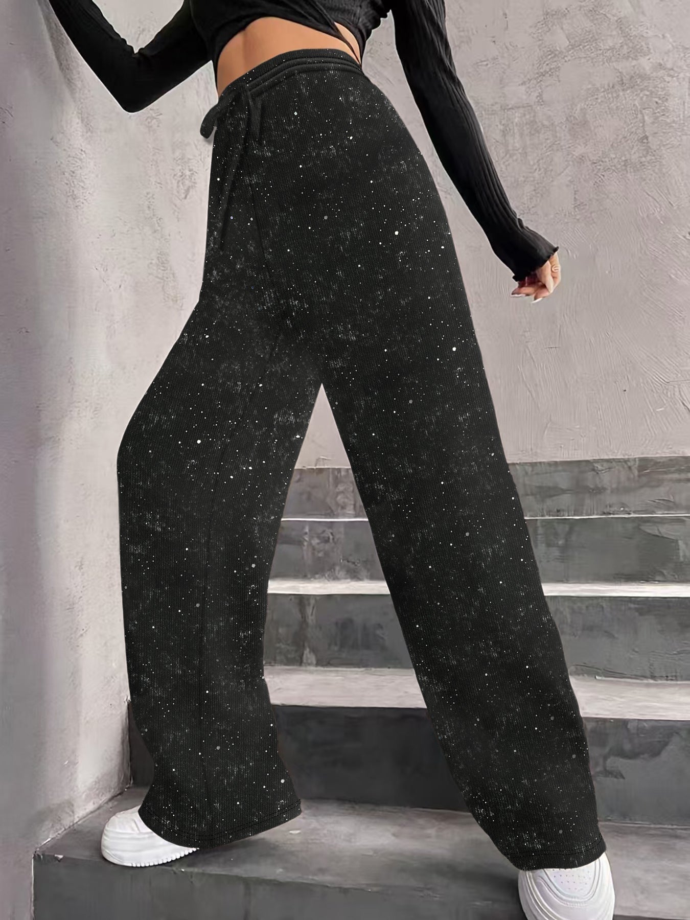 🎄LAST DAY SALE 50% OFF🥰Women's Sequin Sparkle Wide Leg Pants with Elastic Waistband