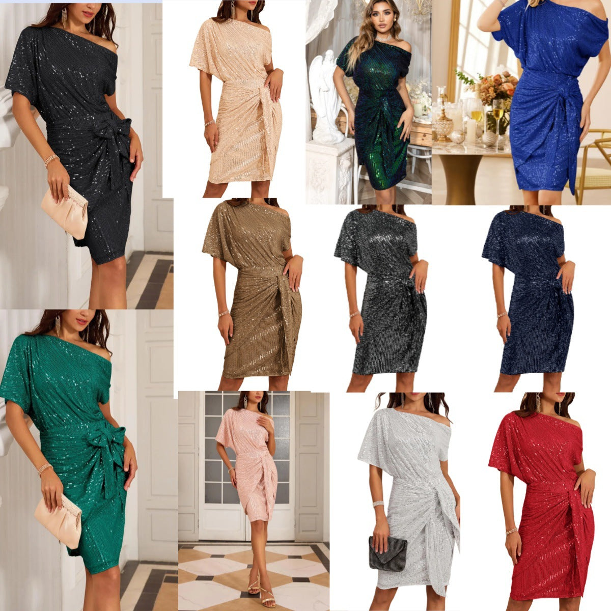 🖤Black Friday Flash Deal⚡Sparkly One-Shoulder Ruched Dress (50% OFF)