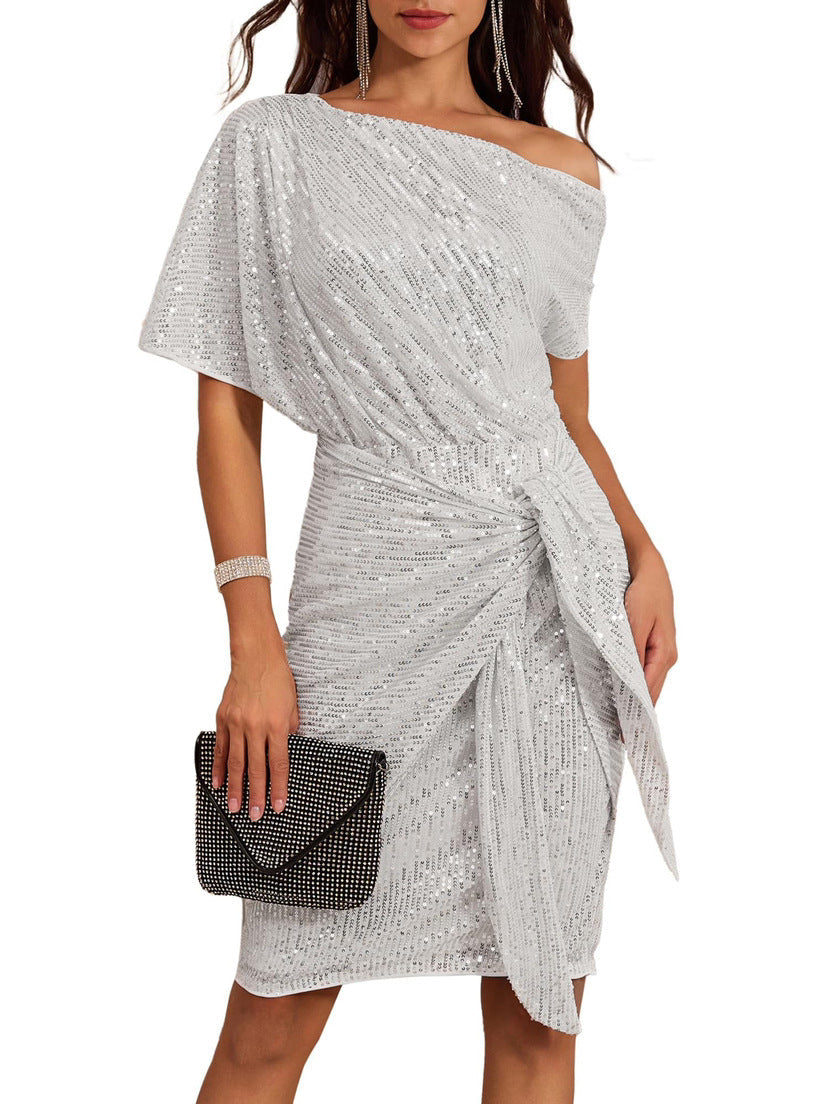 🖤Black Friday Flash Deal⚡Sparkly One-Shoulder Ruched Dress (50% OFF)