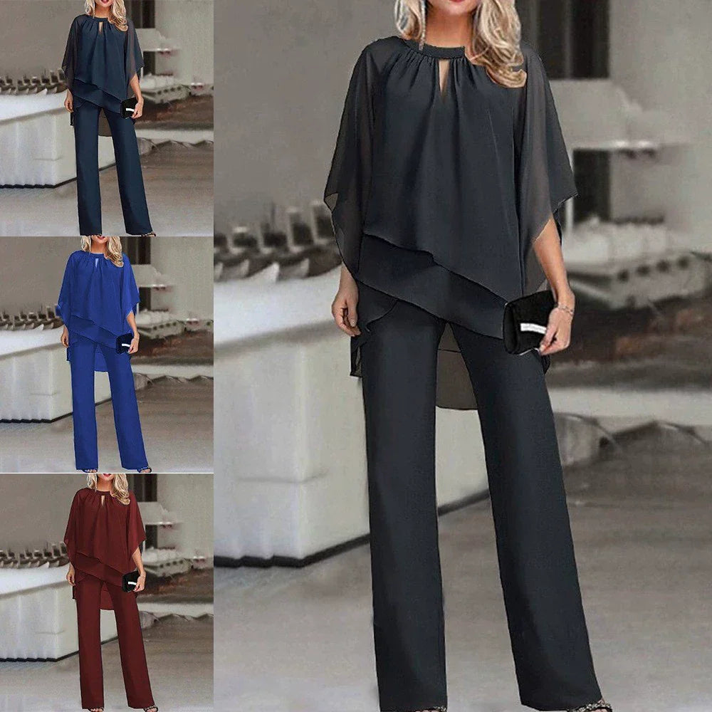 💋HOT SALE 49% OFF💋Loose and irregular Shoulder Ruffled Tiered Top and Pants Two Piece Set