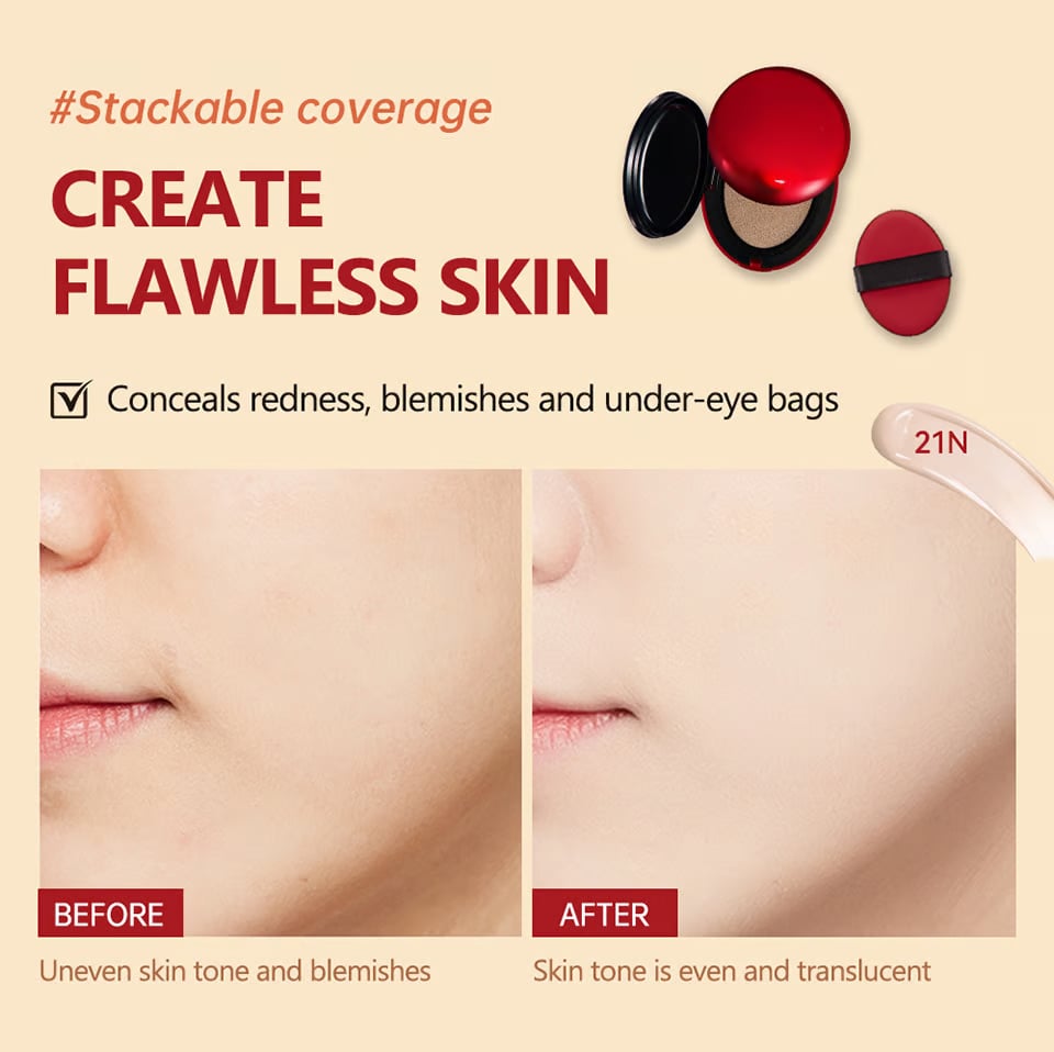 🔥🎉2025 HOT SALE 🎉Buy 1 Get 1 Free✨High-Coverage Hydrating Long-Lasting Red Cushion Foundation
