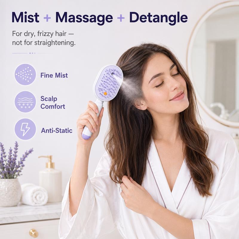 💖LAST DAY SALE ONLY ￡14.99!!💖ProGlide™🇬🇧 Scalp Massager Comb 💆‍♀️ – Self-Cleaning 🧼, Tangle-Free ✂️ & Frizz-Control Hair Brush with Soothing Mist Spray 💨✨ | Perfect for Dry, Brittle Hair 💧🌟
