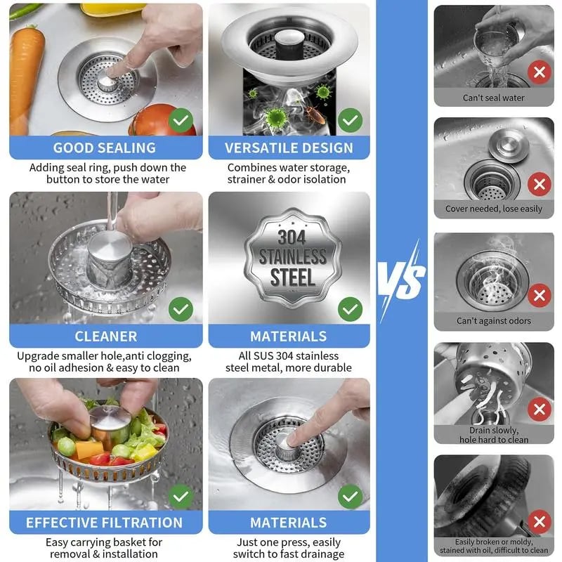 🔥2025 Year Hot Sale🔥3 in 1 Kitchen Sink Drain Strainer Kitchen Gadgets