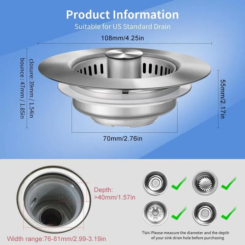 🔥2025 Year Hot Sale🔥3 in 1 Kitchen Sink Drain Strainer Kitchen Gadgets