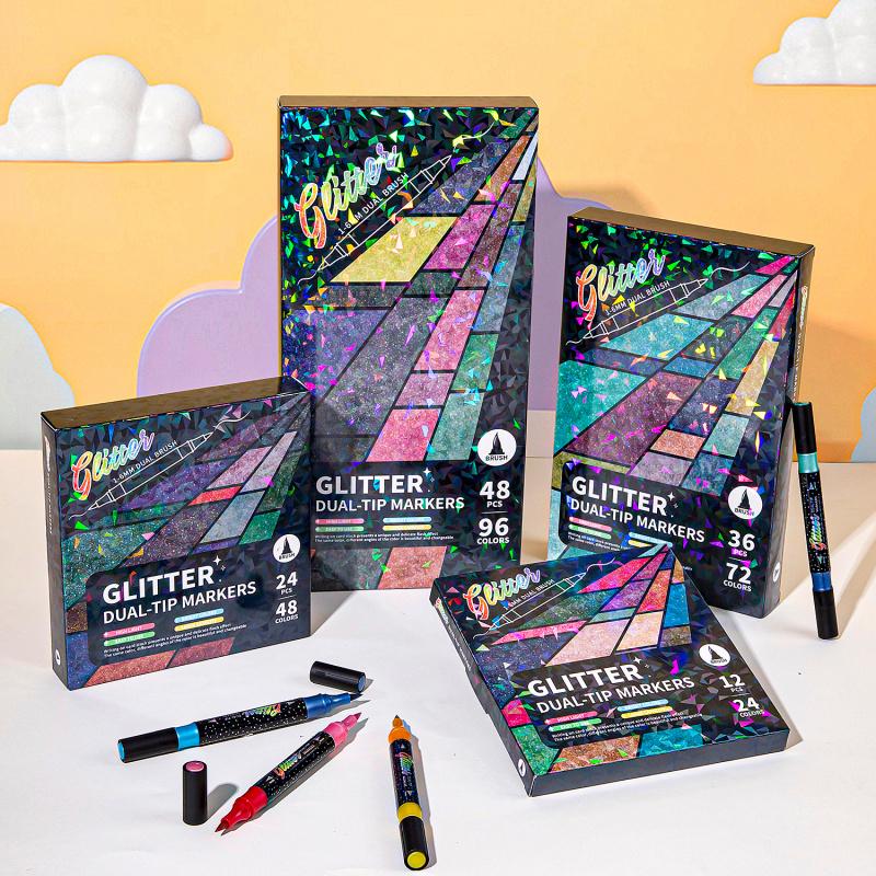 🎨Glitter Effect Brush Markers🥇✨: Create Sparkling Art Smoothly 🥳(🌈24-96 Colors | Smooth No Clog | No Bleed Through📝)1