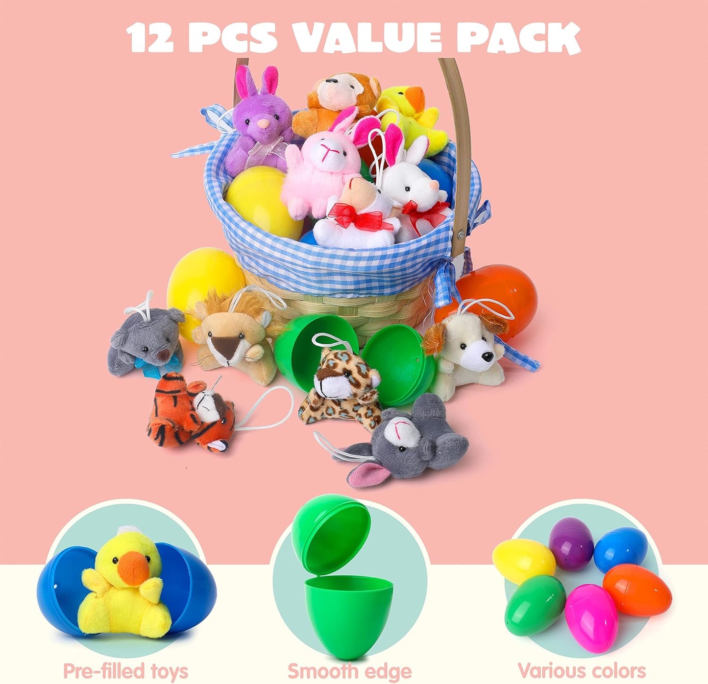 🔥HOT SALE 49% OFF-12/24/36 Pcs Prefilled Easter Eggs, Filled with Plush Animal Toys
