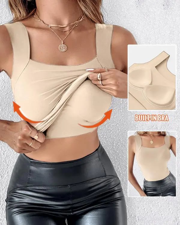 🌸Spring Specials💐Women’s U Neck Thermal Tank Tops with Built-In Bra