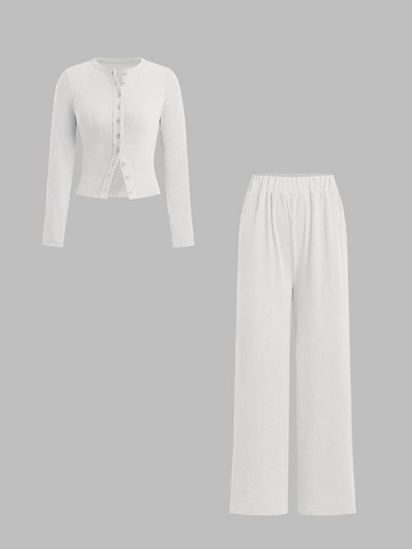 🌈2025 Autumn Hot Sale 49%OFF 🌈 Slim-Fit Long-Sleeve Button-Up Top & Wide-Leg Pants 2-Piece Set