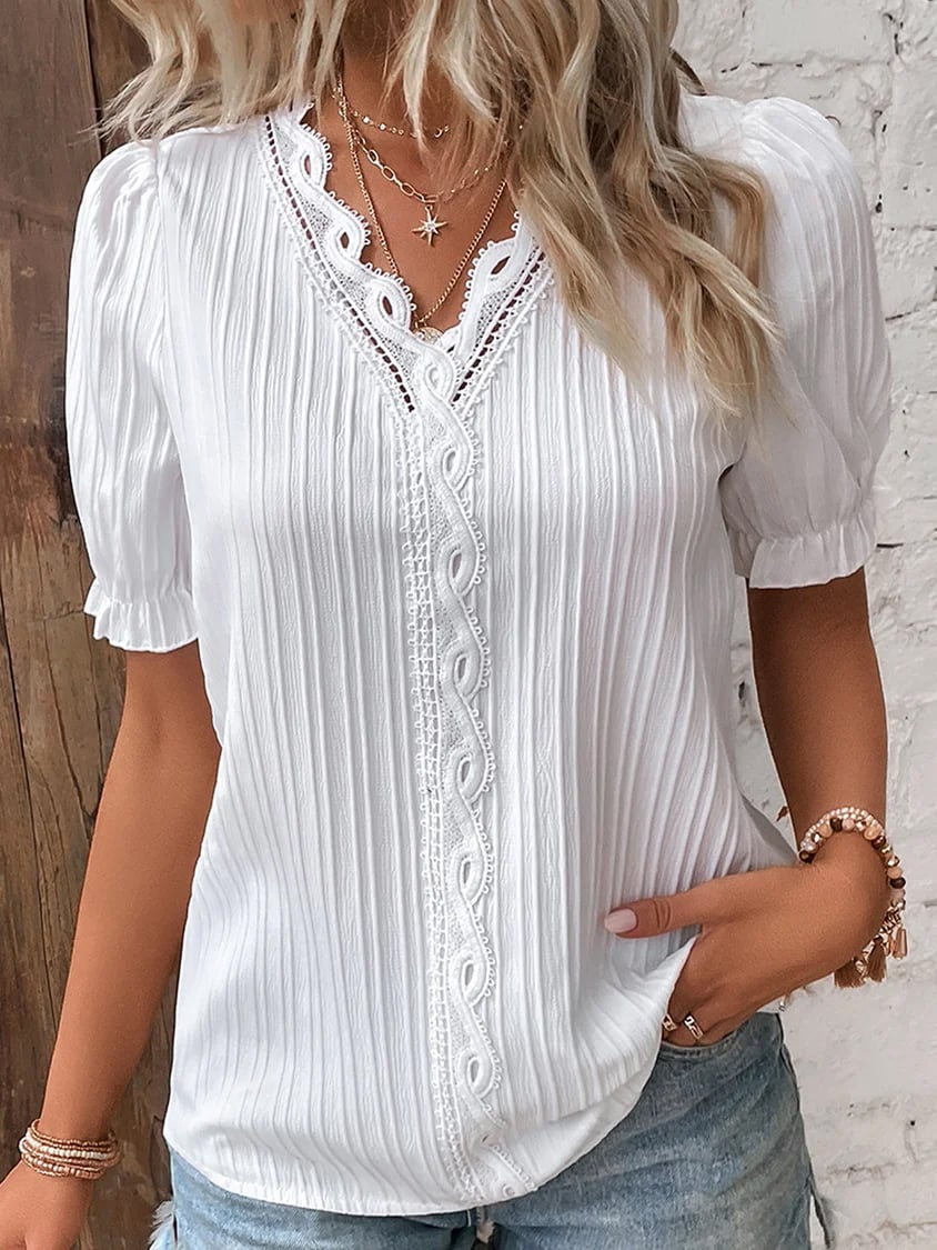 💕2025 HOT SALE 50% OFF 💕 V Neck Plain Lace Elegant Shirt