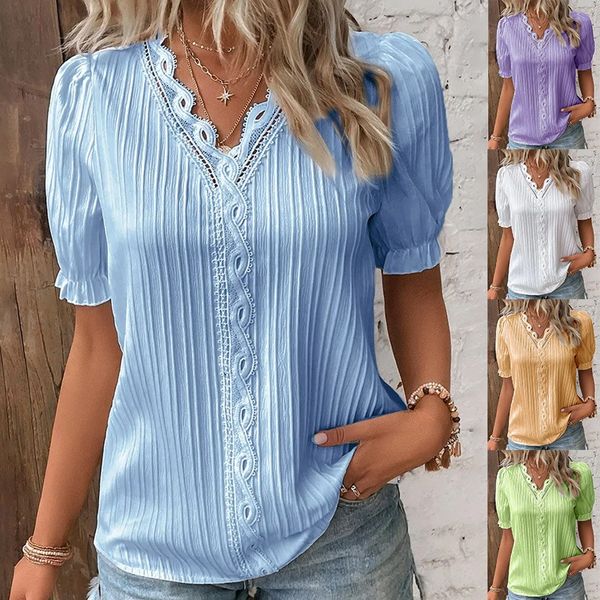 💕2025 HOT SALE 50% OFF 💕 V Neck Plain Lace Elegant Shirt