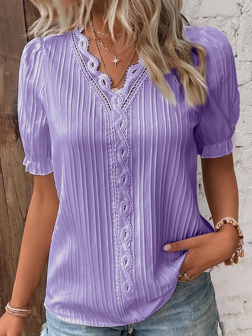 💕2025 HOT SALE 50% OFF 💕 V Neck Plain Lace Elegant Shirt