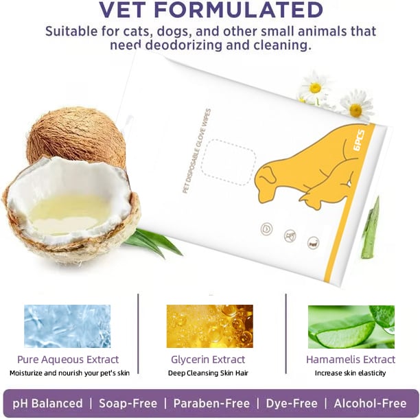 🔥2025 New Arrival🔥Deodorizing Pet Glove Wipes For Dogs（6Pcs）