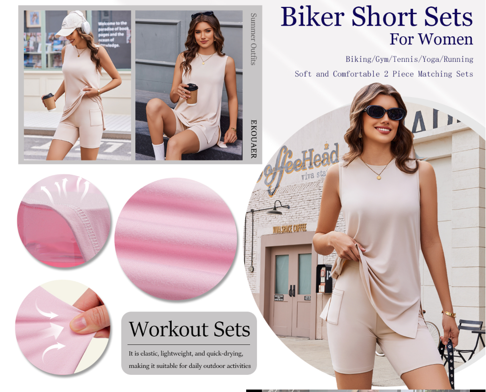 🟣Summer Hot Sale 49% OFF🧊Sleeveless Crewneck Women's 2 Piece Sets Summer Matching Lounge Shorts Set Resort Airport Travel Outfit Split Hem Casual Clothes