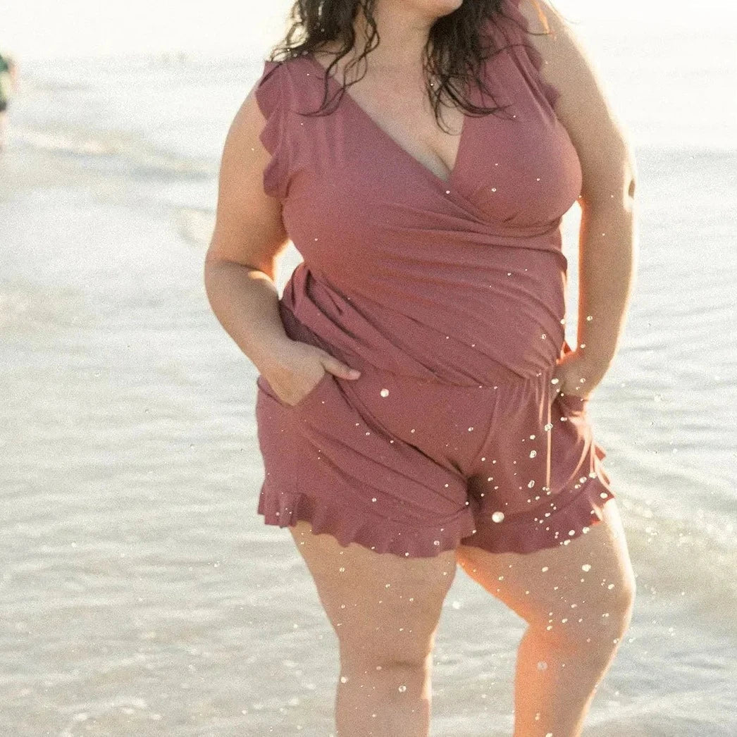🎉Vacation Sale🔥😍Swim Romper Built-in Bra & Shorts with Pockets